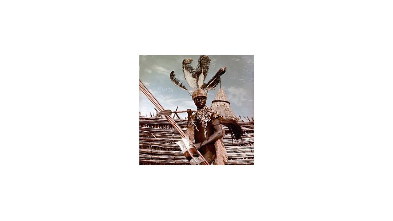 Nikolay Drachinsky. Hunter from Dinka Tribe Near the Border of His Settlement. Area of the City Al Manaqil, Upper Nile Province. Sudan, 1957. © Nikolay Drachinsky archive, courtesy of Alla Vakhromeeva, Archive Paper 14"x14", $500
