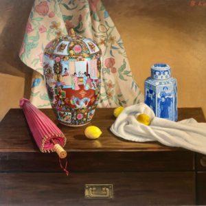 Still Life With Chinese Vases, Boris Kaplun, 37"x52", Acrylic on Canvas, framed, $500