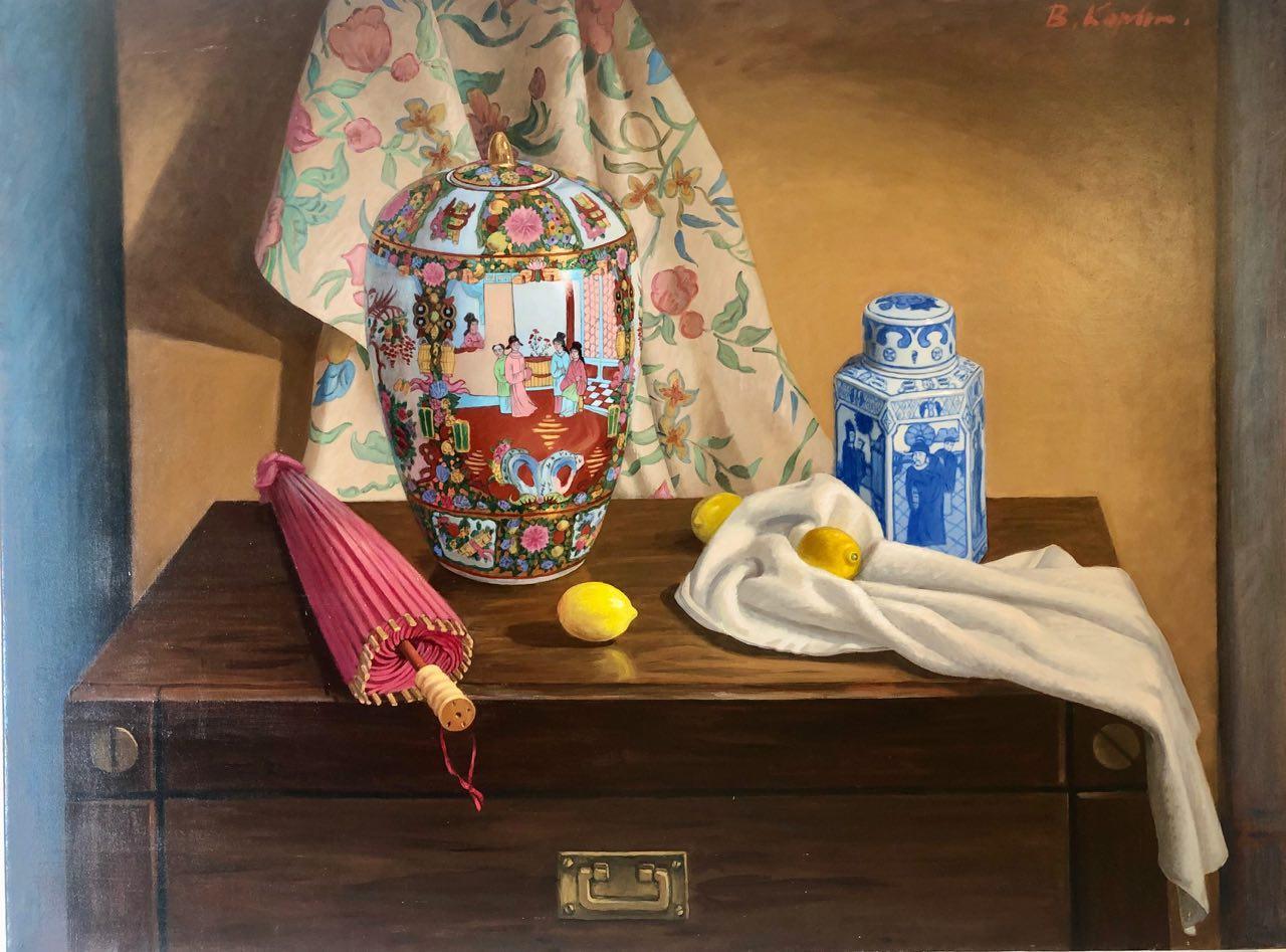Still Life With Chinese Vases, Boris Kaplun, 37"x52", Acrylic on Canvas, framed, $500