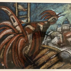 The Rooster, Yan Antonishev, 20"x23", Cardboard / Pastel, unframed, $400