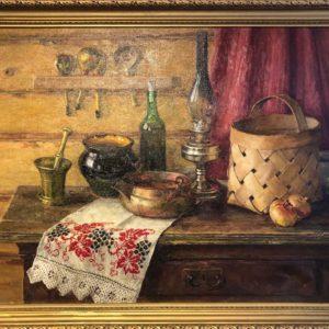 Russian Corner, Dmitry Chernyaev, 27"x35" Oil on Canvas, 1991, framed, $550