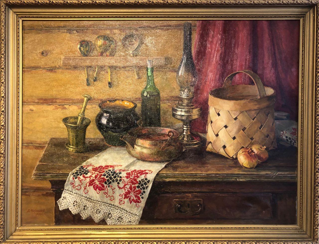 Russian Corner, Dmitry Chernyaev, 27"x35" Oil on Canvas, 1991, framed, $550