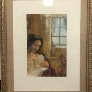 Natasha with her Son , Igor Karash, Original paintings, Gouache on Fabriano paper 37"x29,"Framed, Price are available per special request;