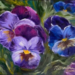 Velvet Pansies, 8x10, oil, canvas board, framed, $130